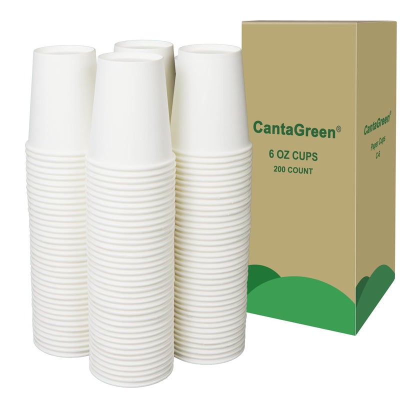 CantaGreen 200 Count 6 OZ Heavy-duty Paper Cups, Coffee Cups, Disposable Hot and Cold Cup - Image 4